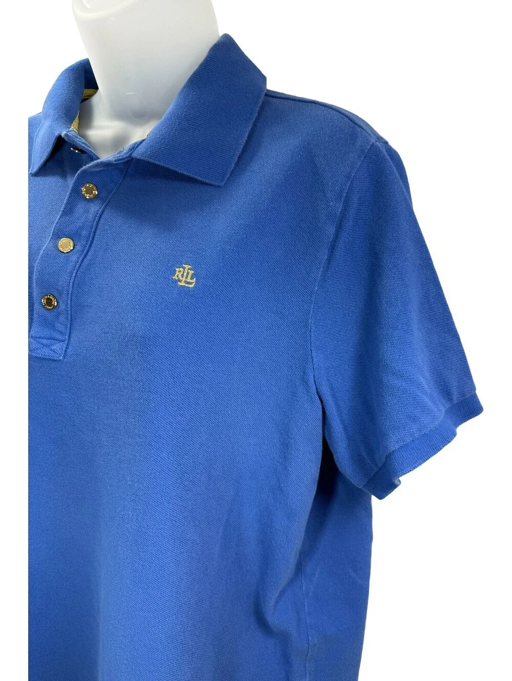 LRL Lauren Ralph Lauren Blue Polo Shirt w/ Gold Buttons Womens Size 1X XL Cotton